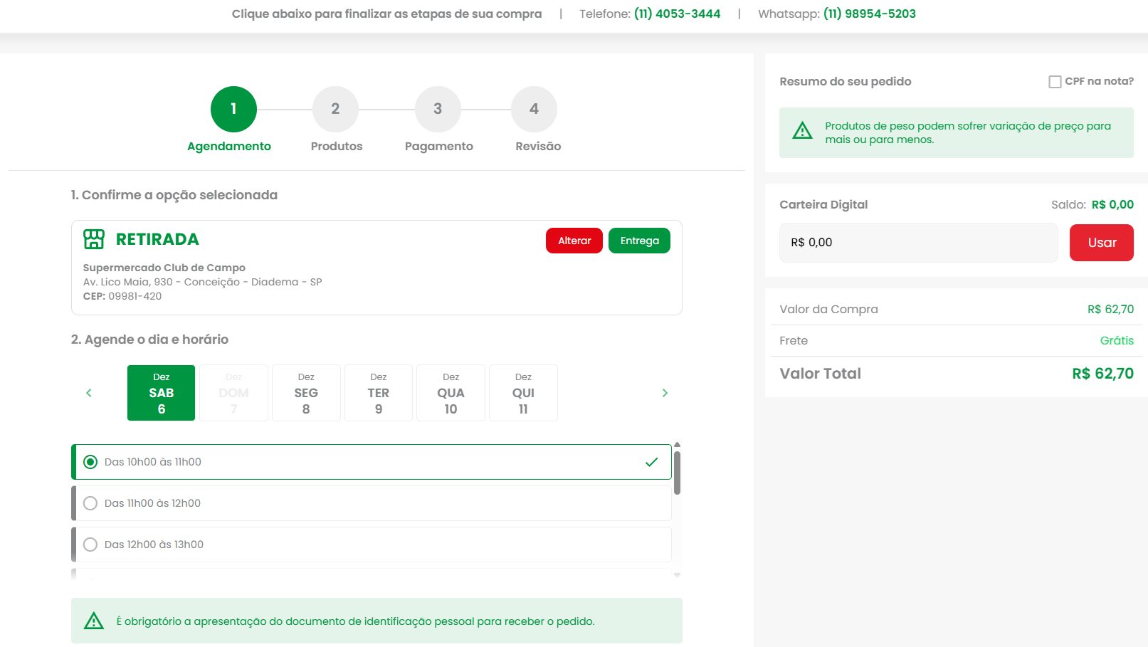 Passo 2: Confirmação de Retirada e Agendamento