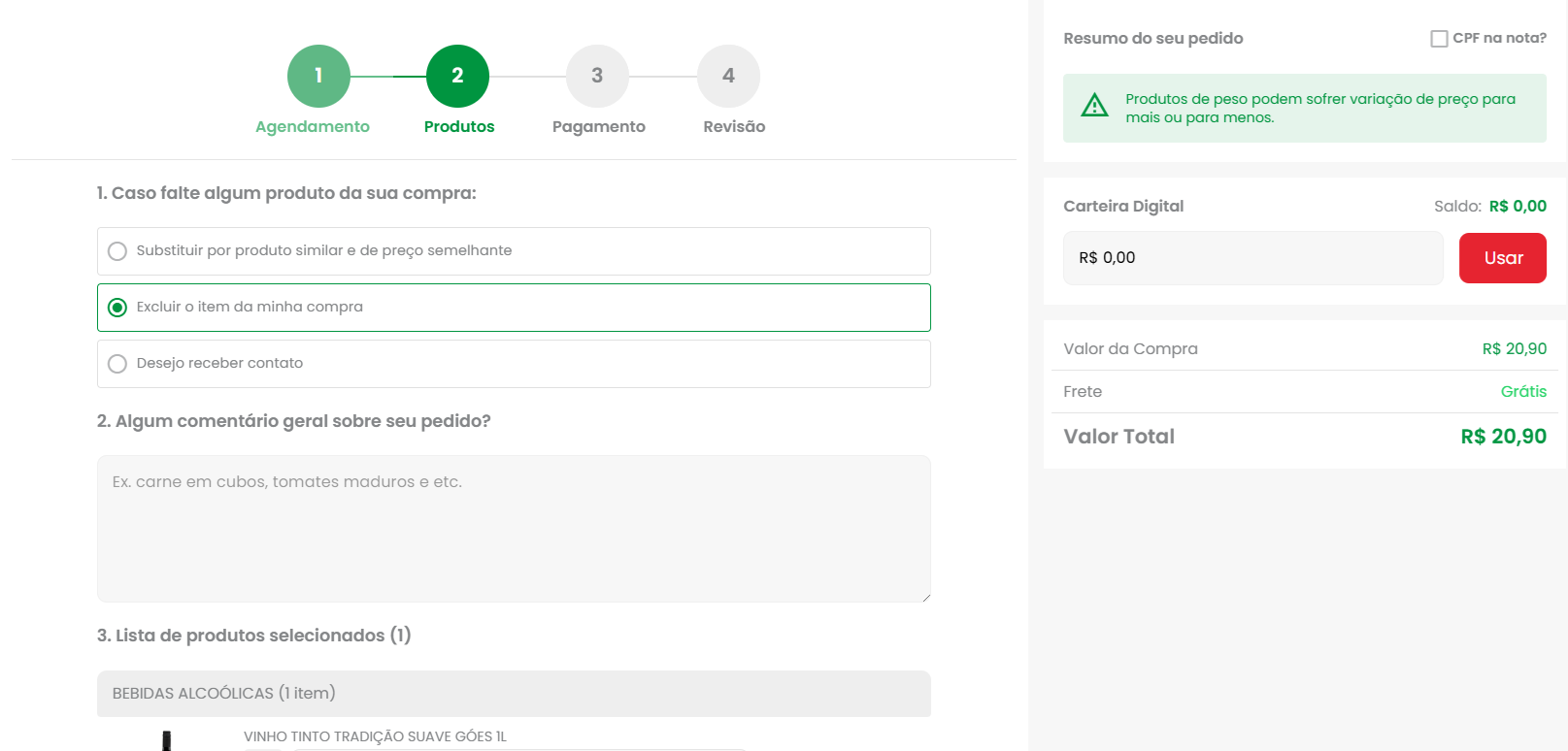 Passo 3: Revisão de Produtos e Substituições